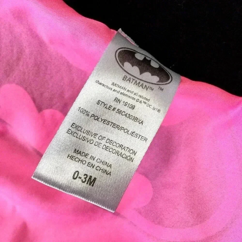 DC Comics Batman Kids Black Pink Glitter Logo Cape‎ Romper Costume 0-3M